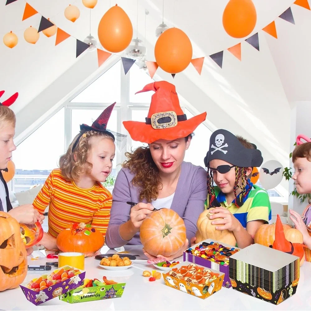 WorldBazaar Halloween Paper Food Trays 60PCS Disposable Party Treat Snack Holder
